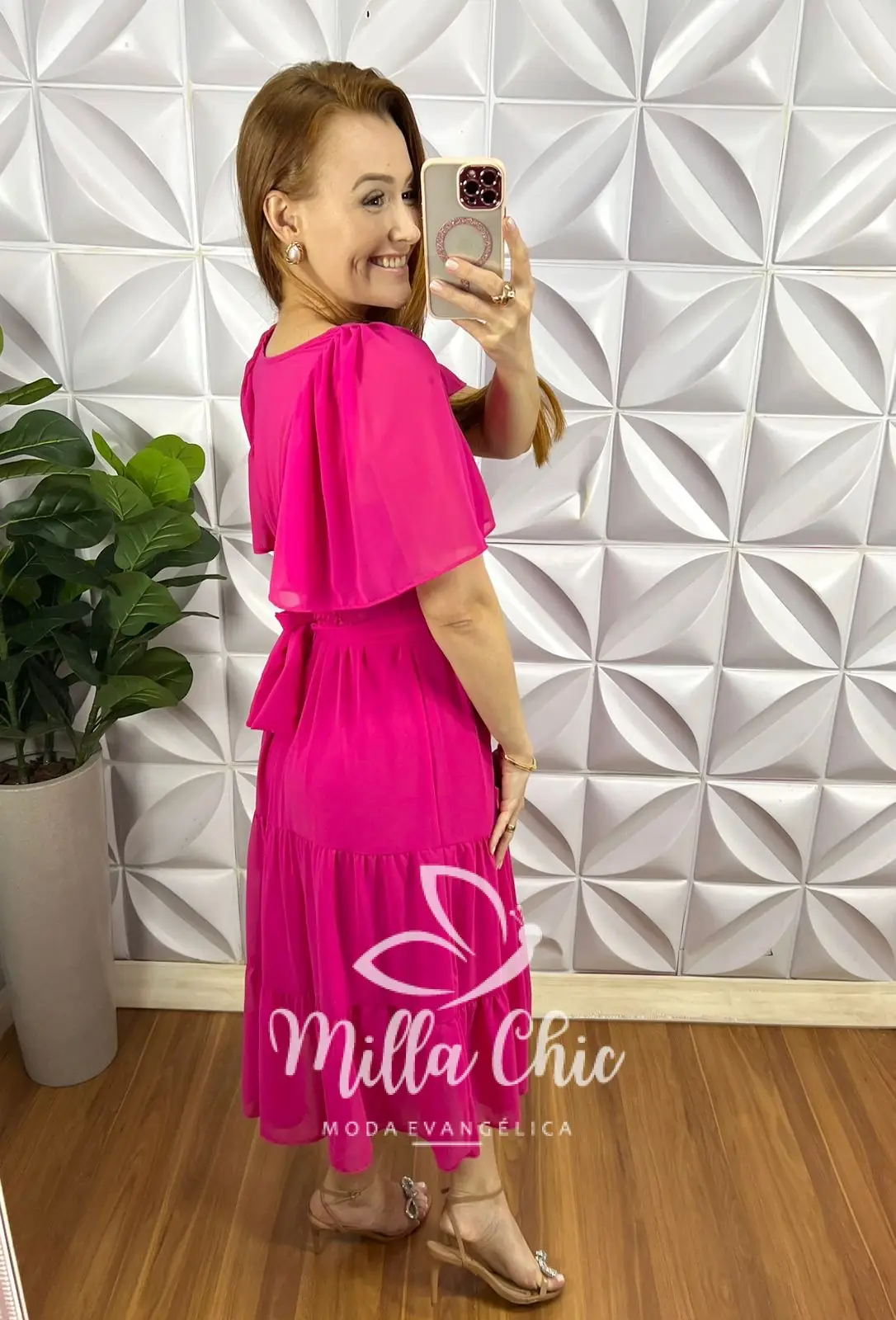 Vestido Chiffon Mídi Com Manga Raglan Liz – Pink – Milla Chic Vestido Chiffon Mídi Com Manga Raglan Liz - Pink - Milla Chic