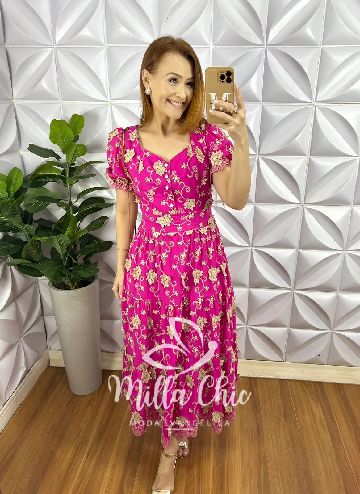Vestido Leise 3D Manga Princesa Com Botões De Perola Longo Três Marias Heloísa – Pink – Milla Chic Vestido Leise 3D Manga Princesa Com Botões De Perola Longo Três Marias Heloísa - Pink - Milla Chic