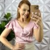 Blusa Cetim Manga Babadinho Com Botoes Encapados Iris - Rosa - Milla Chic