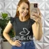 Blusa Crepe Alfaiataria Manga Babadinho Estampada Paloma - Preta - Milla Chic