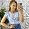 Blusa Laise de Algodão Bordado de Guipper Manga Babadinho Margarida - Azul - Milla Chic