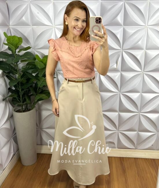 Blusa Laise de Algodão Bordado de Guipper Manga Babadinho Margarida - Rose - Milla Chic