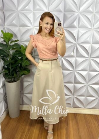 Blusa Laise de Algodão Bordado de Guipper Manga Babadinho Margarida - Rose - Milla Chic