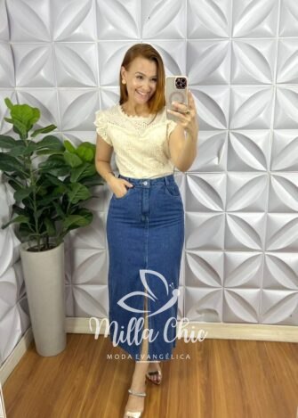 Blusa Laise de Algodão Bordado de Guipper Manga Babadinho Margarida - Rose - Milla Chic