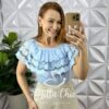 Blusa Lesie De Algodão Corpo de Lastex Babado No Decote Tereza - Azul - Milla Chic