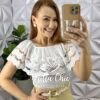 Blusa Lesie De Algodão Corpo de Lastex Babado No Decote Tereza - Branca - Milla Chic