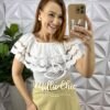 Blusa Lesie De Algodão Corpo de Lastex Babado No Decote Tereza - Branca - Milla Chic