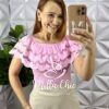 Blusa Lesie De Algodão Corpo de Lastex Babado No Decote Tereza - Rosa - Milla Chic