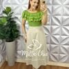 Blusa Lesie De Algodão Corpo de Lastex Babado No Decote Tereza - Verde - Milla Chic