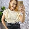 Blusa Lesie De Algodão Manga Babadinho Lastex Na Cintura Helena - Manteiga - Milla Chic