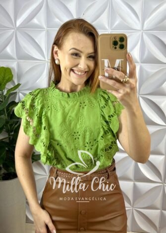 Blusa Lesie De Algodão Manga Babadinho Lastex Na Cintura Helena - Manteiga - Milla Chic