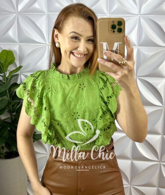 Blusa Lesie De Algodão Manga Babadinho Lastex Na Cintura Helena - Manteiga - Milla Chic