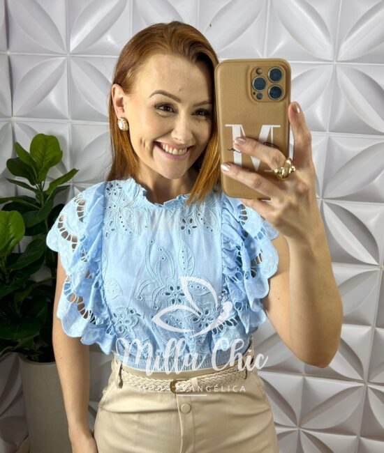 Blusa Lesie De Algodão Manga Babadinho Lastex Na Cintura Helena - Manteiga - Milla Chic