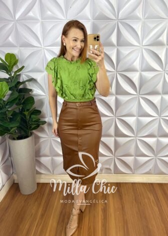 Blusa Lesie De Algodão Manga Babadinho Lastex Na Cintura Helena - Manteiga - Milla Chic