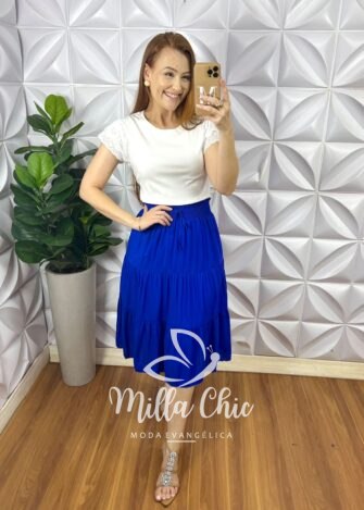 Blusa Malha De Algodão Manga De Leise Sirlei - Branca - Milla Chic