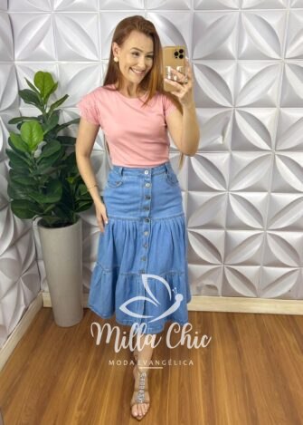 Blusa Malha De Algodão Manga De Leise Sirlei - Rosa - Milla Chic