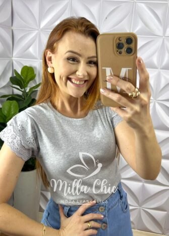 Blusa Malha De Algodão Manga De Leise Sirlei - Cinza - Milla Chic