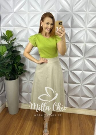 Blusa Malha De Algodão Manga De Leise Sirlei - Verde - Milla Chic