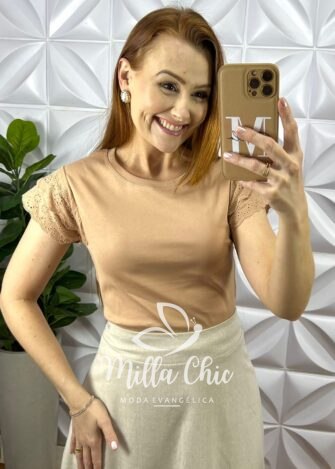 Blusa Malha De Algodão Manga De Leise Sirlei - Verde - Milla Chic
