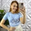 Blusa Tricot Modal Com Bordados Flora - Azul - Milla Chic