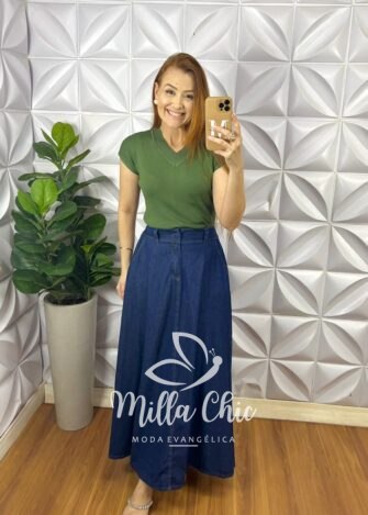 Blusa Tricot Modal Com Gola Marcada Gisele - Verde - Milla Chic