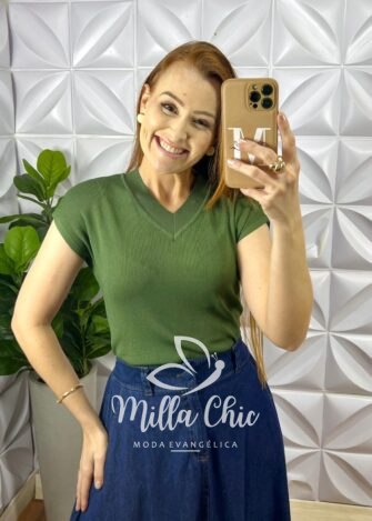 Blusa Tricot Modal Com Gola Marcada Gisele - Verde - Milla Chic