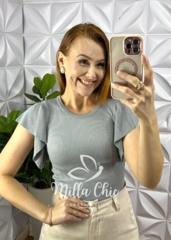 Blusa Tricot Modal Com Manga Babadinho Ketelyn - Cinza - Milla Chic