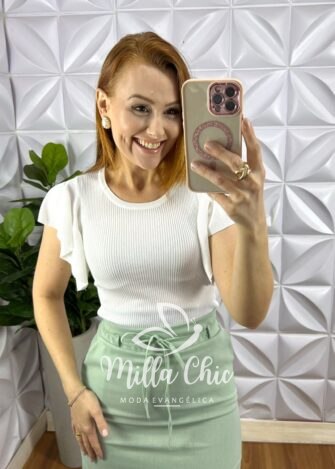 Blusa Tricot Modal Com Manga Babadinho Ketelyn - Branco - Milla Chic