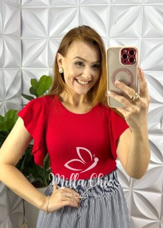 Blusa Tricot Modal Com Manga Babadinho Ketelyn - Vermelha - Milla Chic