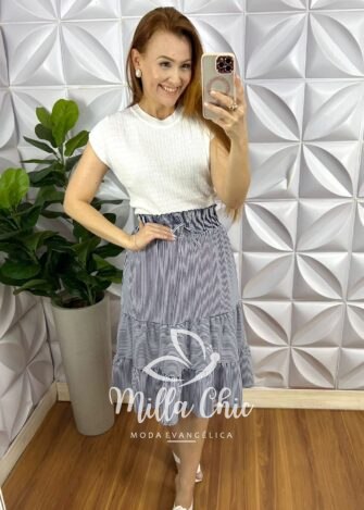 Blusa Tricot Modal Com Manga Musclee Bia - Branco - Milla Chic