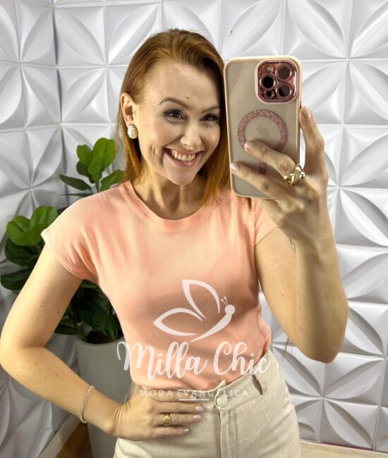 Blusa Tricot Modal Com Manga Musclee Roberta - Pêssego - Milla Chic