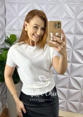 Blusa Tricot Modal Soltinha Com Manga Marcada Gabi - Branco - Milla Chic