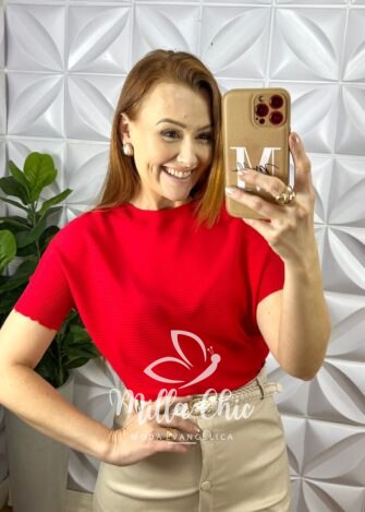 Blusa Tricot Modal Soltinha Com Manga Marcada Gabi - Vermelho - Milla Chic