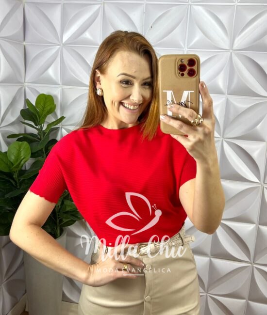 Blusa Tricot Modal Soltinha Com Manga Marcada Gabi - Vermelho - Milla Chic