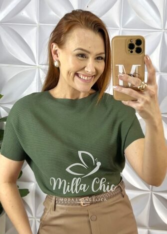 Blusa Tricot Modal Soltinha Com Manga Marcada Gabi - Verde - Milla Chic