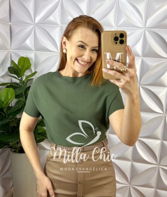 Blusa Tricot Modal Soltinha Com Manga Marcada Gabi - Verde - Milla Chic