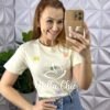 Blusa Tshirt Malha De Algodão Com Laços Bordado Coloridos Lara - Manteiga - Milla Chic