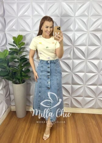 Milla Chic - millachic com br blusa tshirt malha de algodao com lacos bordado coloridos lara manteiga Blusa Tshirt Malha De Algodão Com Laços Bordado Coloridos Lara - Manteiga - Milla Chic