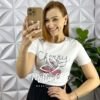 Blusa Tshirt Malha De Algodão Com Strass Bordado e Laço Katy - Branca - Milla Chic