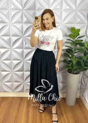 Blusa Tshirt Malha De Algodão Com Strass Bordado e Laço Katy - Branca - Milla Chic