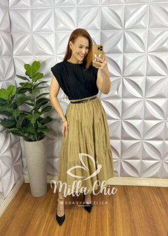 Blusa Viscose Acetinada Manga Muscle Com Drapeados No Ombro Zíper Lateral Louise - Preta - Milla Chic