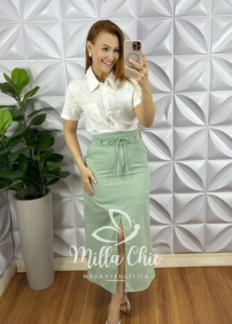 Camisa Cambraia De Linho Bordada Cropped Cassia - Branco - Milla Chic