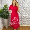 Chemise Alfaiataria Marrant Bolsos Laterais Longo Com Cinto Encapado Jacira - Vermelho - Milla Chic