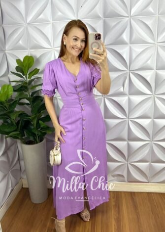 Chemise Viscolinho Com Botões Tartaruga Elise - Lavanda - Milla Chic