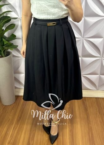Milla Chic - millachic com br saia alfaiataria com pregas estilo colegial ziper nas costa cinto fivela dourada alice areia copia Saia Alfaiataria Com Pregas Estilo Colegial Zíper Nas Costa Cinto Fivela Dourada Alice - Preto - Milla Chic