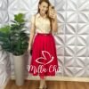 Saia Alfaiataria Com Pregas Estilo Colegial Zíper Nas Costa Cinto Fivela Dourada Alice - Vermelha - Milla Chic