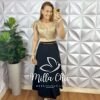 Saia Alfaiataria Evase Super Mídi Com Cinto Caramelo Olma - Preta - Milla Chic