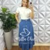 Saia Jeans Com Botões Evase Mídi Hosana - Jeans - Milla Chic