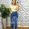 Saia Jeans Com Fendas Frontal Mídi Fáby - Jeans - Milla Chic