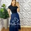 Saia Jeans Longa Godê Lastex Nas Costas Com Bolso Maiara - Jeans - Milla Chic